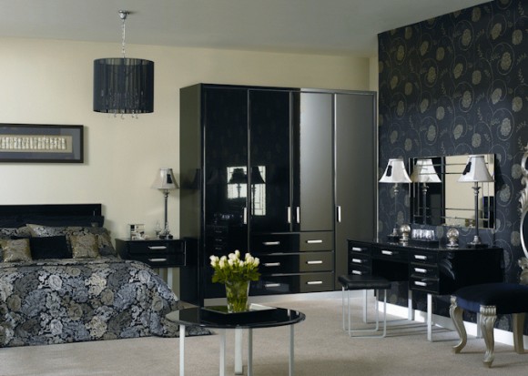 high gloss black bedroom