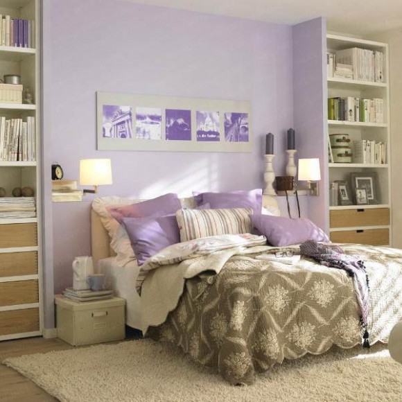 purple and lilac colors in bedroom