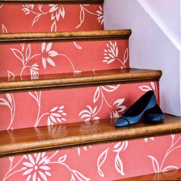 decorating staircase using sticker and wallpaper