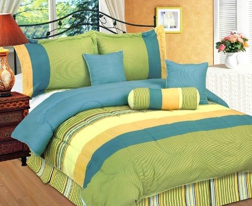 blue and green bedding