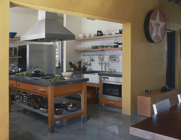 open shelving industrial kitchen