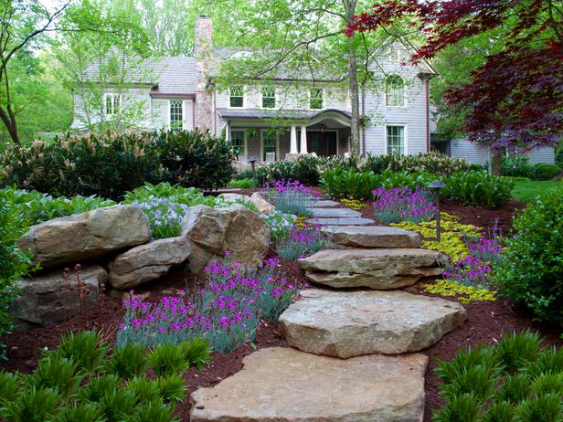 front yard stepping traditional house landscaping ideas