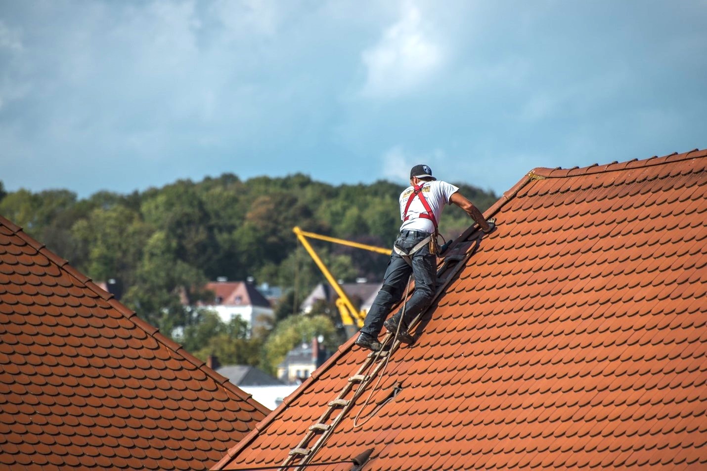 professional inspecting roof